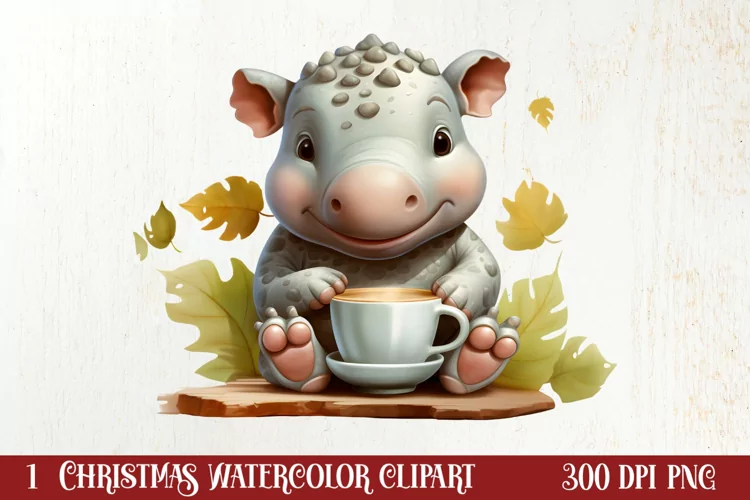 Cute Christmas Hippo Sublimation Clipart, Christmas Clipart