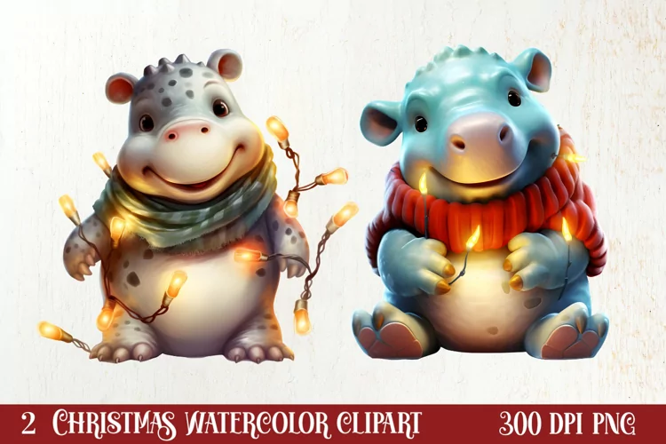 Cute Christmas Hippo Sublimation Clipart, Christmas Clipart
