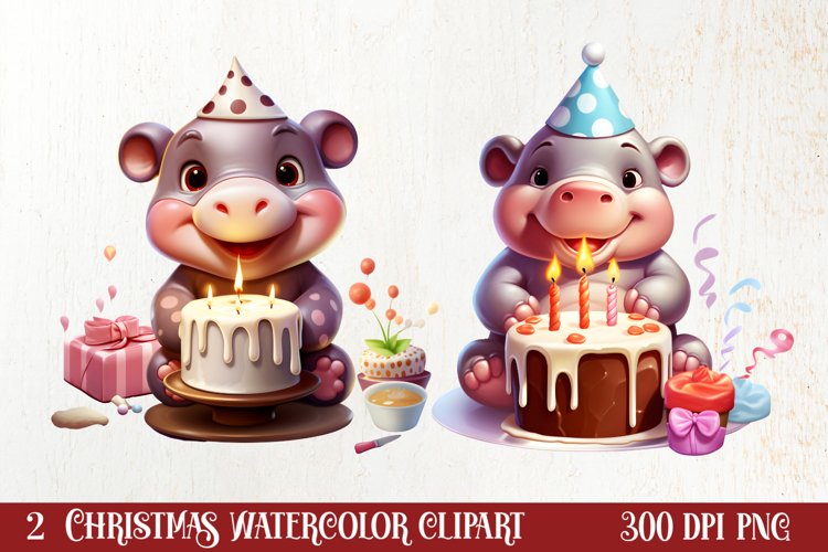 Cute Christmas Hippo Sublimation Clipart, Christmas Clipart
