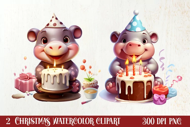 Cute Christmas Hippo Sublimation Clipart, Christmas Clipart