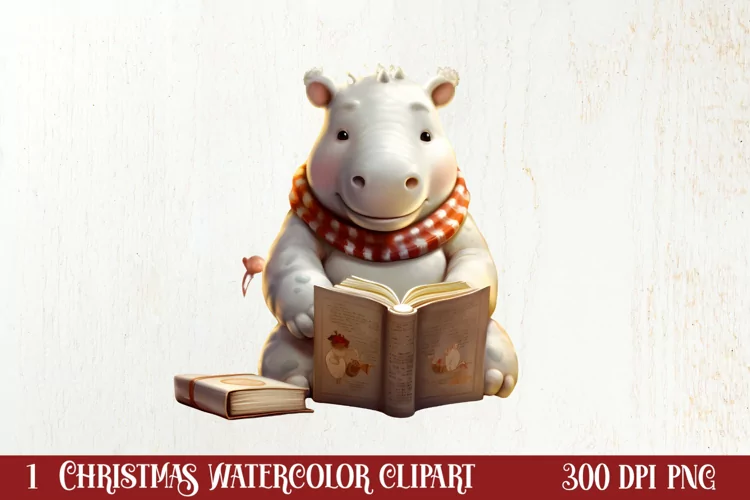 Cute Christmas Hippo Sublimation Clipart, Christmas Clipart