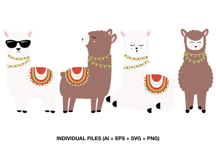Cute Christmas Llama Clipart with Festive Alpaca Characters