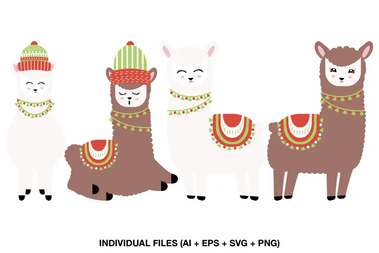 Cute Christmas Llama Clipart with Festive Winter Alpacas
