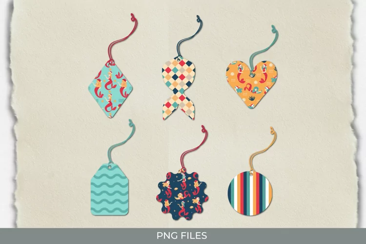 Cute Christmas Mermaid Seamless Pattern Tags