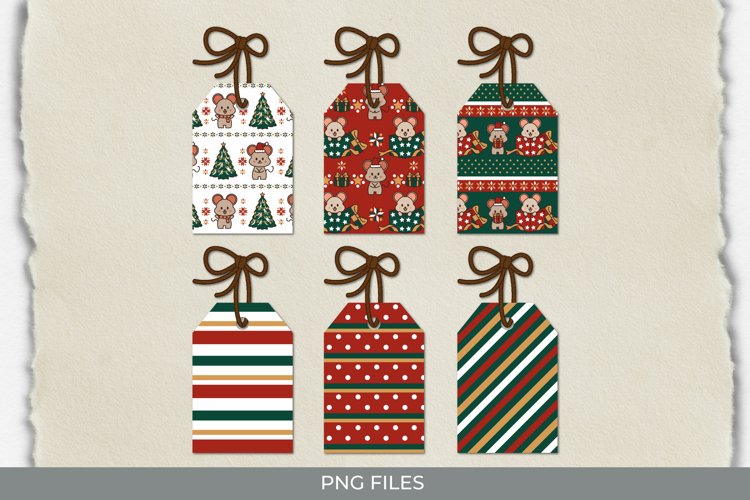 Cute Christmas Mouse Seamless Pattern Shaped Tags