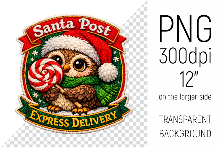 Cute Christmas Owl Patch | Santa Post Express Delivery