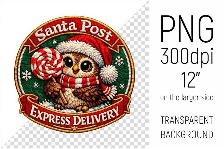 Cute Christmas Owl Patch | Santa Post Express Delivery