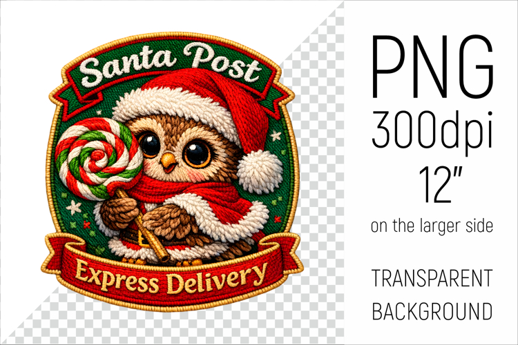 Cute Christmas Owl Patch | Santa Post Express Delivery