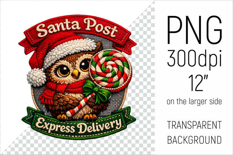 Cute Christmas Owl Patch | Santa Post Express Delivery
