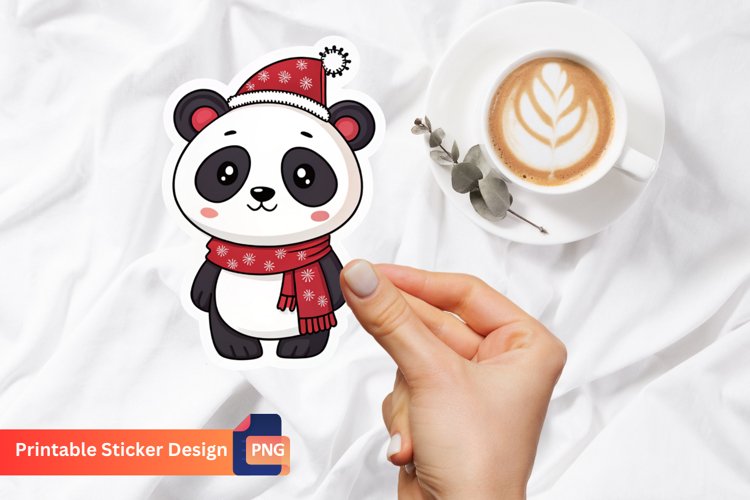 Cute Christmas Panda Sticker, Holiday Panda Sticker example image 1