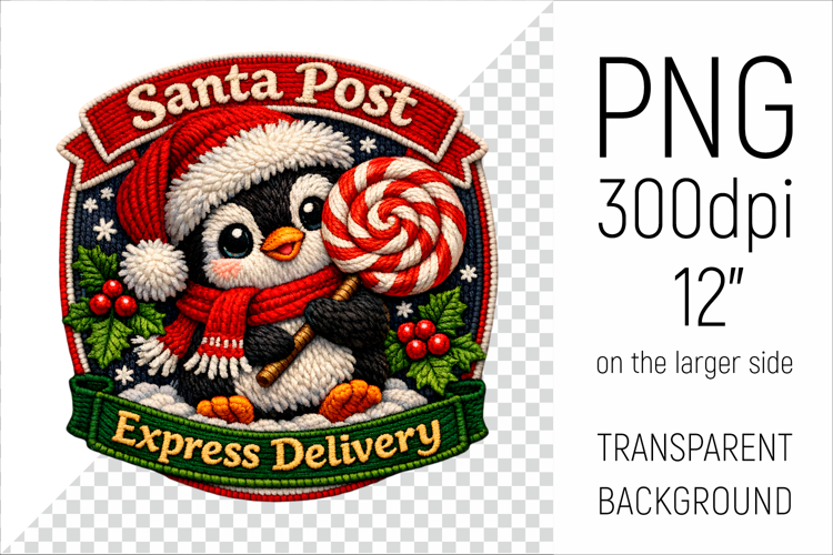 Cute Christmas Penguin Patch | Santa Post Express Delivery