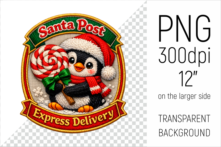 Cute Christmas Penguin Patch | Santa Post Express Delivery