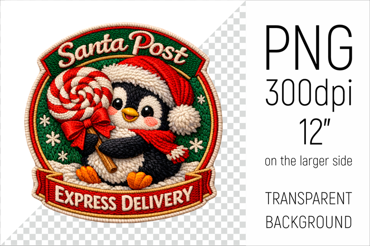 Cute Christmas Penguin Patch | Santa Post Express Delivery