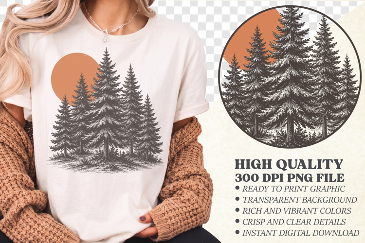 Cute Christmas Pine Trees PNG, Sunset Nature Forest Graphic