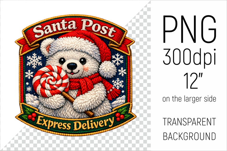 Cute Christmas Polar Bear Patch | Santa Post Express Deliver