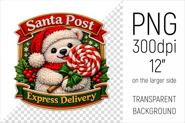 Christmas Polar Bear Patch | Santa Post Express Delivery
