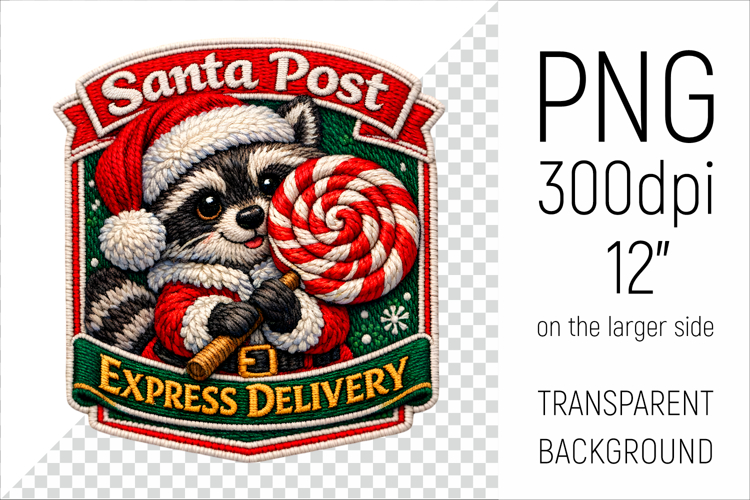 Cute Christmas Raccoon Patch | Santa Post Express Delivery