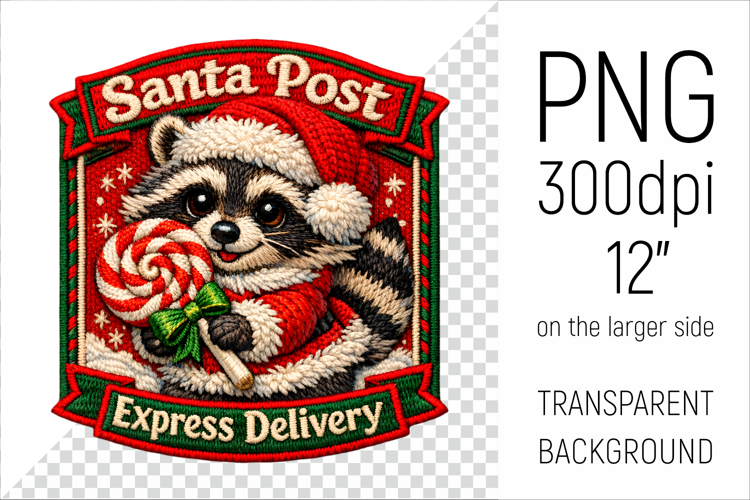 Cute Christmas Raccoon Patch | Santa Post Express Delivery