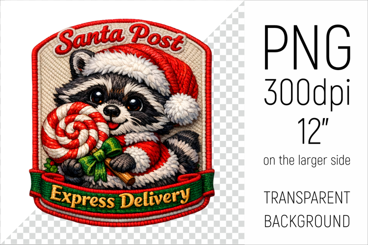 Cute Christmas Raccoon Patch | Santa Post Express Delivery