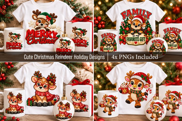 Cute Christmas Reindeer Holiday Designs example image 1