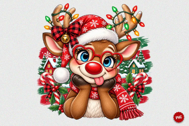 Cute Christmas Reindeer PNG, Funny