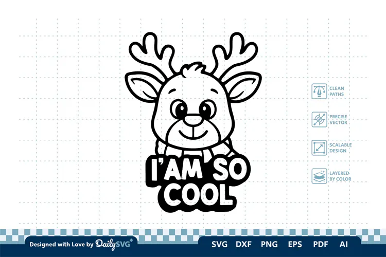 Cute Christmas Reindeer SVG Cut File for Crafts