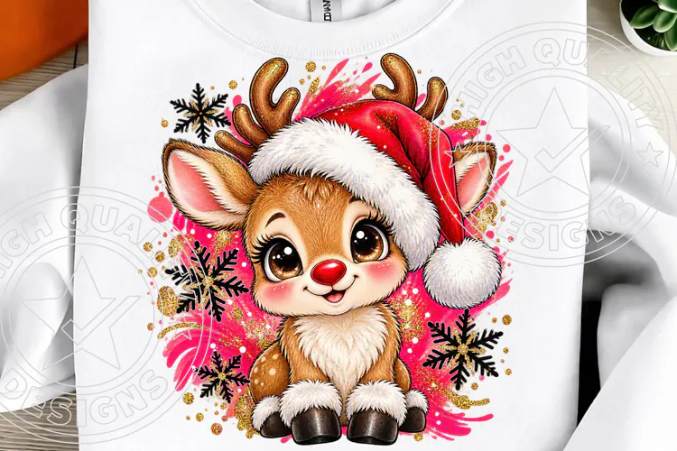 Cute Christmas Reindeer Santa Hat, Red Nose & Pink Winter Ho