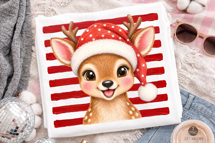 Cute Christmas Reindeer Sublimation PNG, T-Shirt Design example image 1