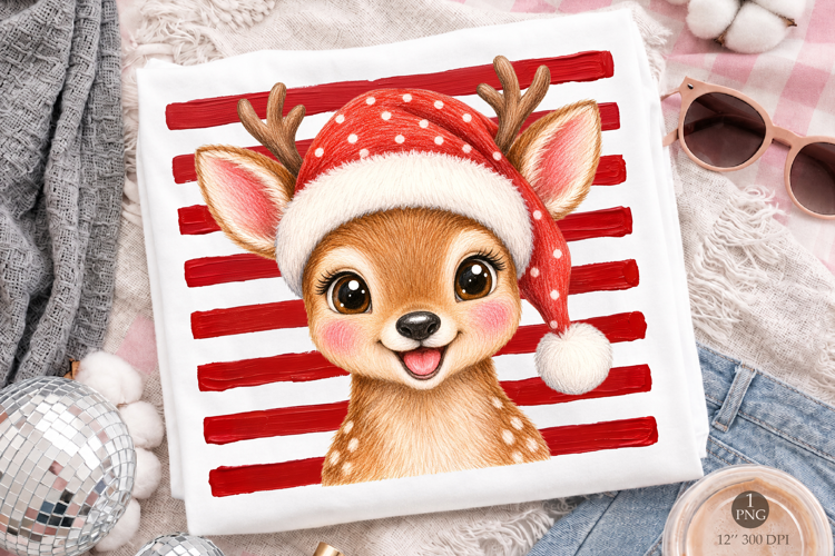 Cute Christmas Reindeer Sublimation PNG, T-Shirt Design