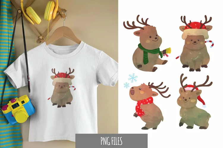 Cute Christmas Reindeer Watercolor Sublimation Set