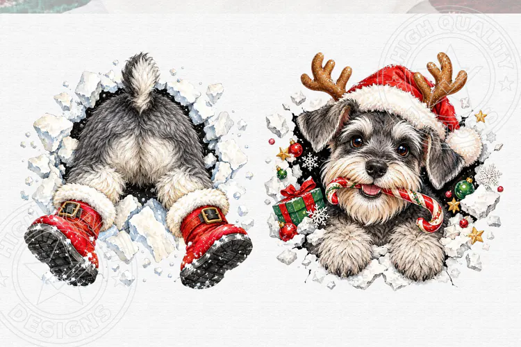 Cute Christmas Santa Dog Front & Back