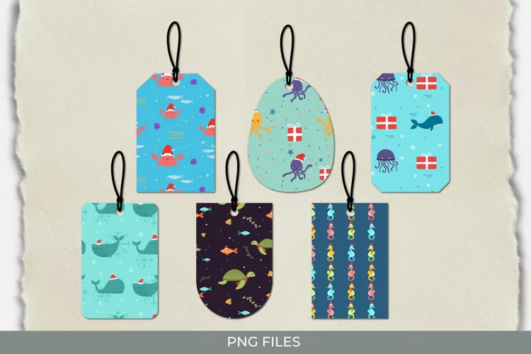 Cute Christmas Sea Animal Seamless Pattern Tags