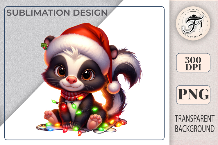 Cute Christmas Skunk Clipart | Adorable Skunk with Santa Hat