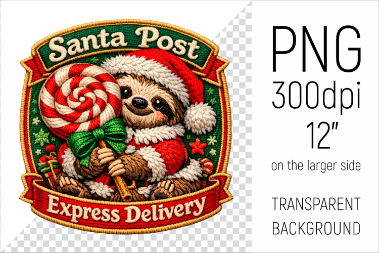 Cute Christmas Sloth Patch | Santa Post Express Deliver