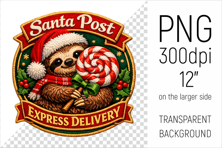 Cute Christmas Sloth Patch | Santa Post Express Deliver
