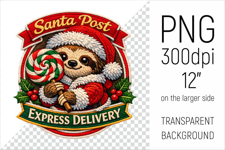Cute Christmas Sloth Patch | Santa Post Express Deliver