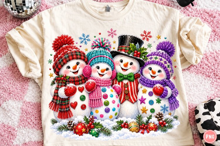 Cute Christmas Snowman Family PNG | Colorful Winter Holiday example image 1
