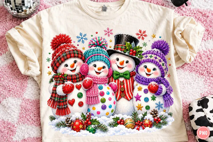 Cute Christmas Snowman Family PNG | Colorful Winter Holiday
