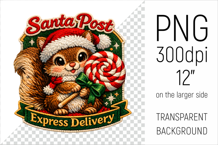 Cute Christmas Squirrel Patch | Santa Post Express Delivery