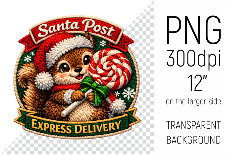 Cute Christmas Squirrel Patch | Santa Post Express Delivery