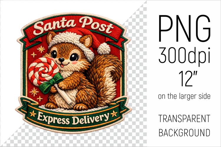 Cute Christmas Squirrel Patch | Santa Post Express Delivery