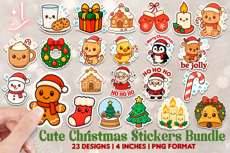 Cute Christmas Stickers Bundle | 23 Printable Stickers