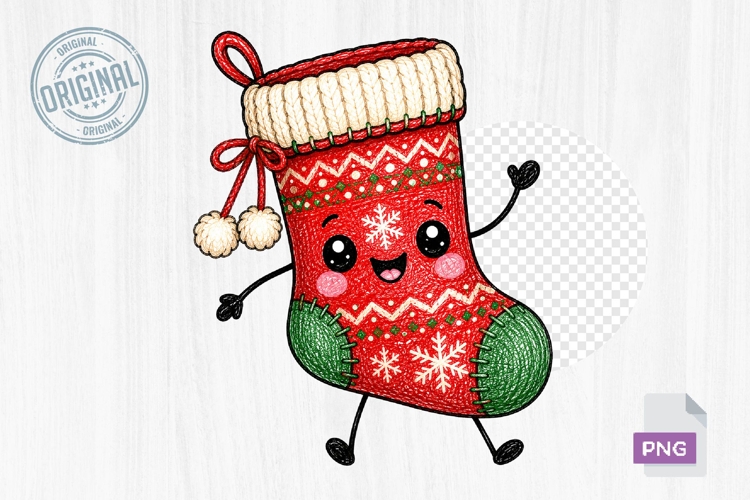 Cute Christmas Stocking Doodle PNG Clipart Printable Art