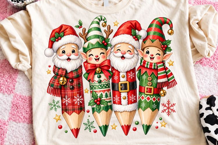 Cute Christmas Teacher Pencils PNG
