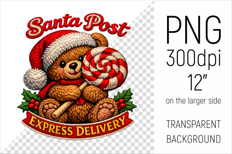 Cute Christmas Teddy Bear Patch | Santa Post Express Deliver