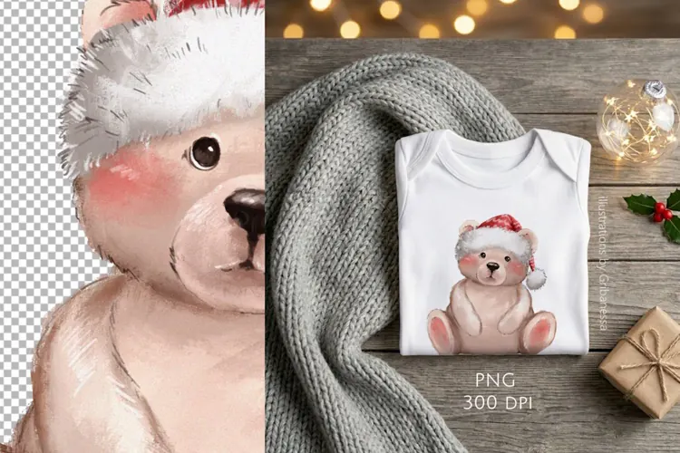 Cute Christmas Teddy Bear PNG