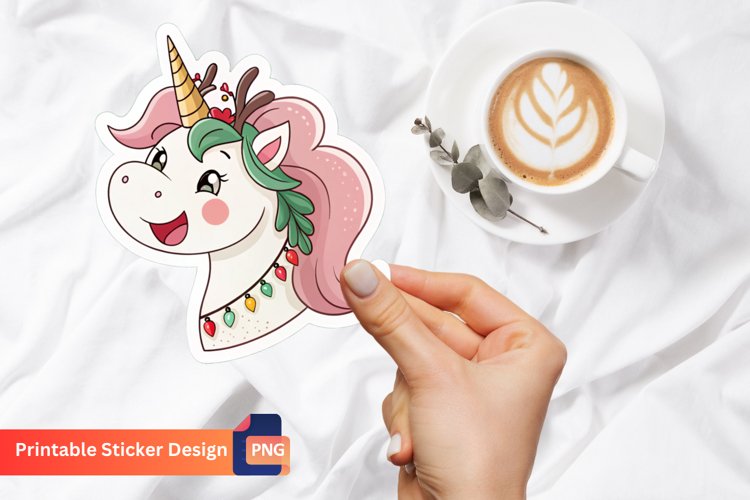 Cute Christmas Unicorn Sticker, Festive Unicorn Sticker