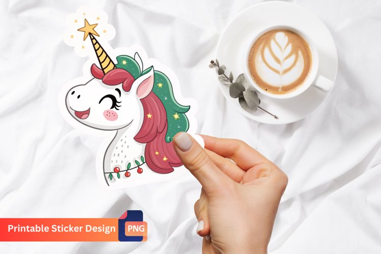 Cute Christmas Unicorn Sticker, Festive Unicorn Sticker