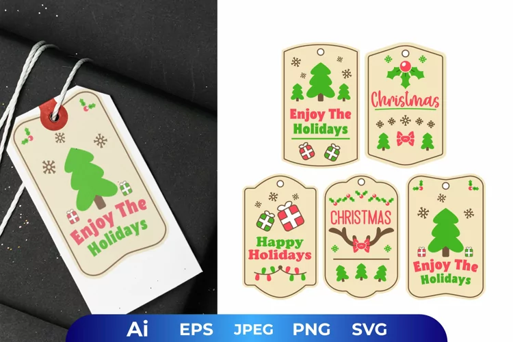 Cute Christmas Vibes with Vintage Label for Gift Tags