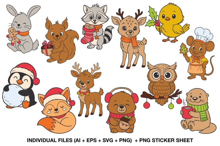 Christmas Woodland Animals Clipart Set | Cute Winter PNG